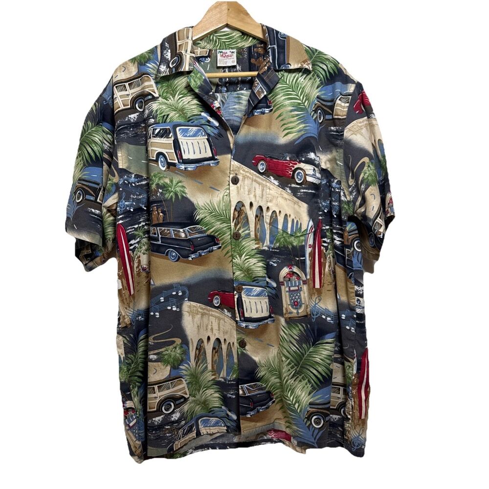Go Barefoot Hawaiian‎ Shirt Mens XL Woody Car Jukebox Beach Aloha Short Sleeve - Picture 10 of 10